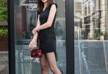 SIW斯文传媒 韩版黑色紬缎裙摆不对称连衣裙 - 芳榕 [63P]-爱图屋