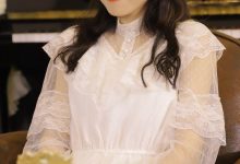 蕾丝裙美女清新文静写真图片-爱图屋