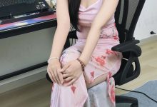 丝韵摄影 NO.3366 布丁 花色吊带上衣 黑色包臀长裙-爱图屋