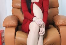 丝韵摄影 NO.3369 橙子 黑色V-领针织长袖 黑色斑点短裙-爱图屋