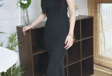丝韵摄影 NO.3382 小意 香槟色新中式改良旗袍裙-爱图屋