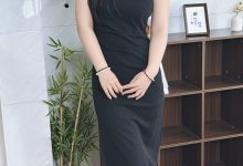 丝韵摄影 NO.3404 小意 纯欲风白色一字肩长袖连衣裙-爱图屋