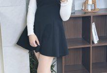 丝韵摄影 NO.3444 阿娇 温柔纯欲风 奶绿色方领长袖开叉连衣裙-爱图屋