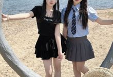 丝韵摄影 NO.3445 小意 学院风 米白色P+olo领短袖 A字短裤-爱图屋