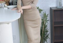 丝韵摄影 NO.3474 阿娇 清新学院风 浅蓝色polo领修身连衣裙-爱图屋